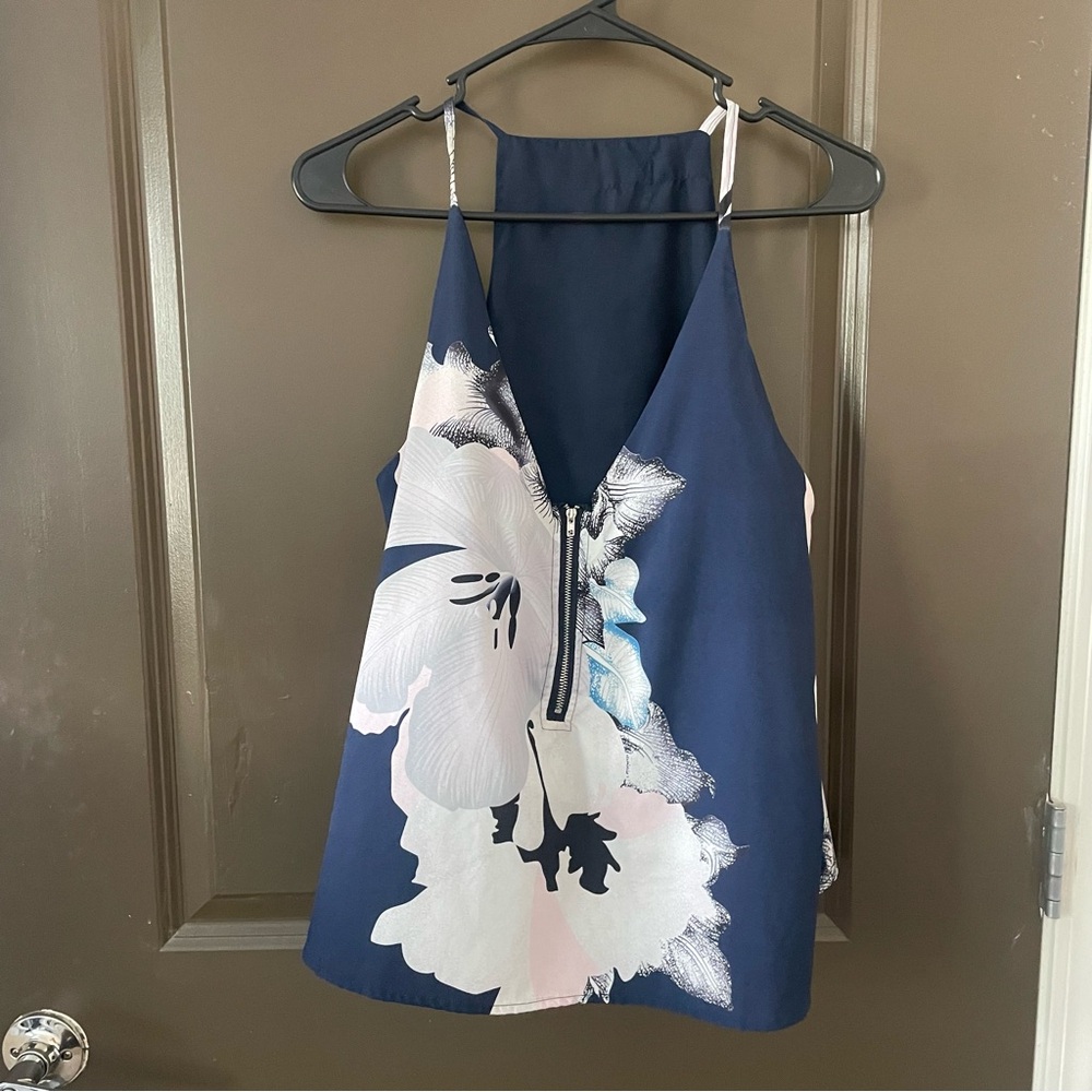 YOINS Blue and White Asymmetrical Backless Camisole